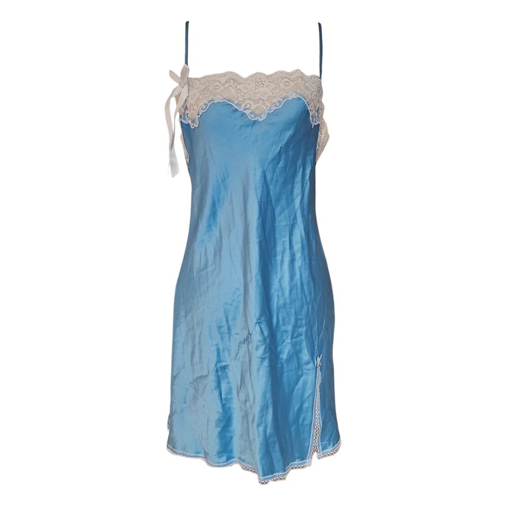 Y2k Victoria's Secret Slip Dress Blue Lace Coquette - Medium